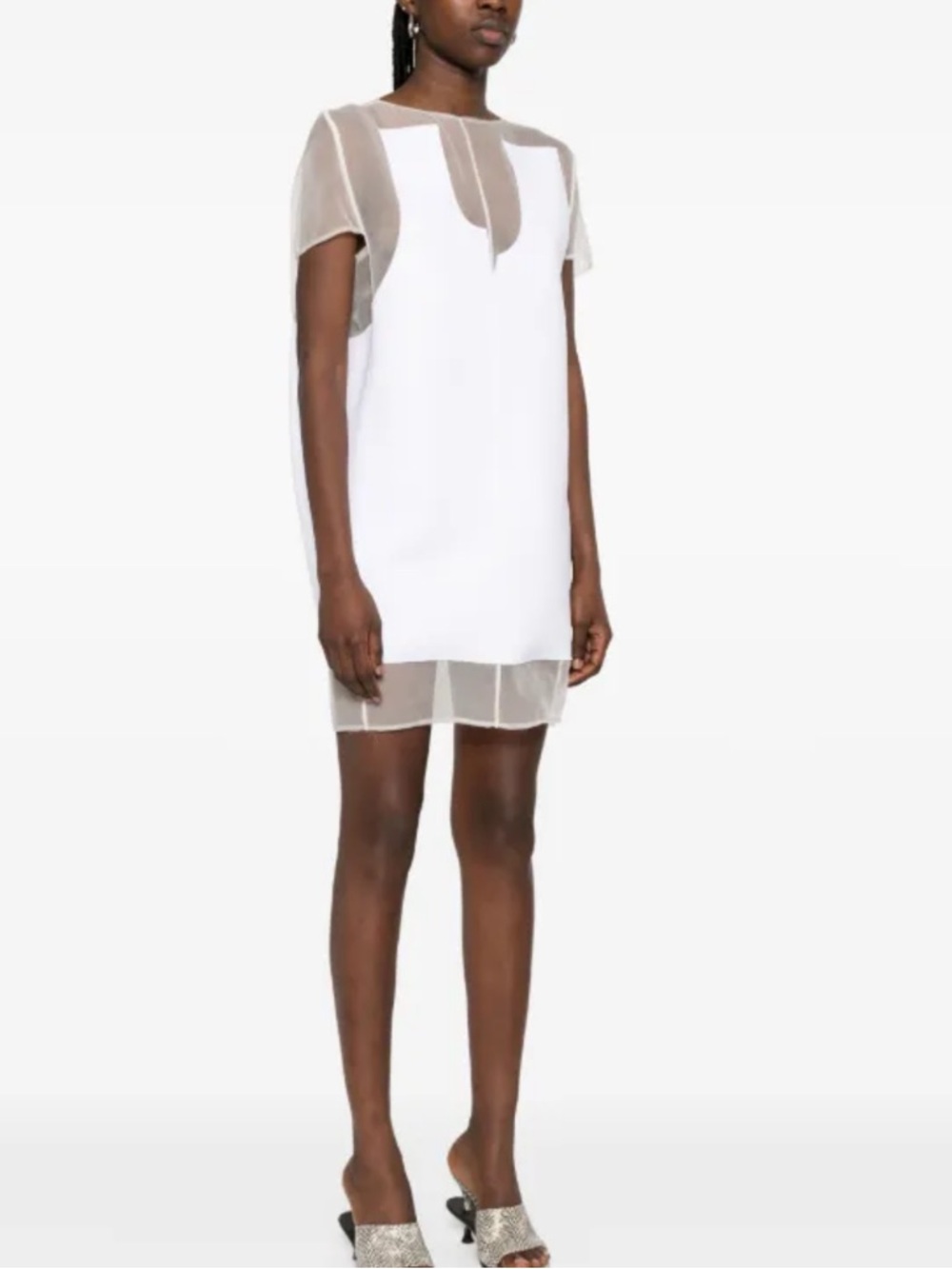 KHAITE White Sheer-Trim Mini Dress